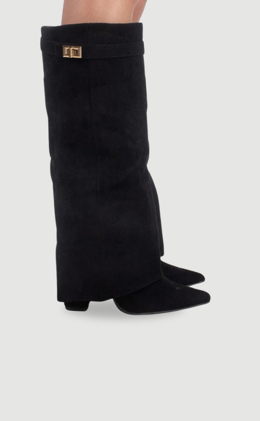 Evy | Elegante Damestøvler i Luksuriøst Suede med Gyldne Detaljer