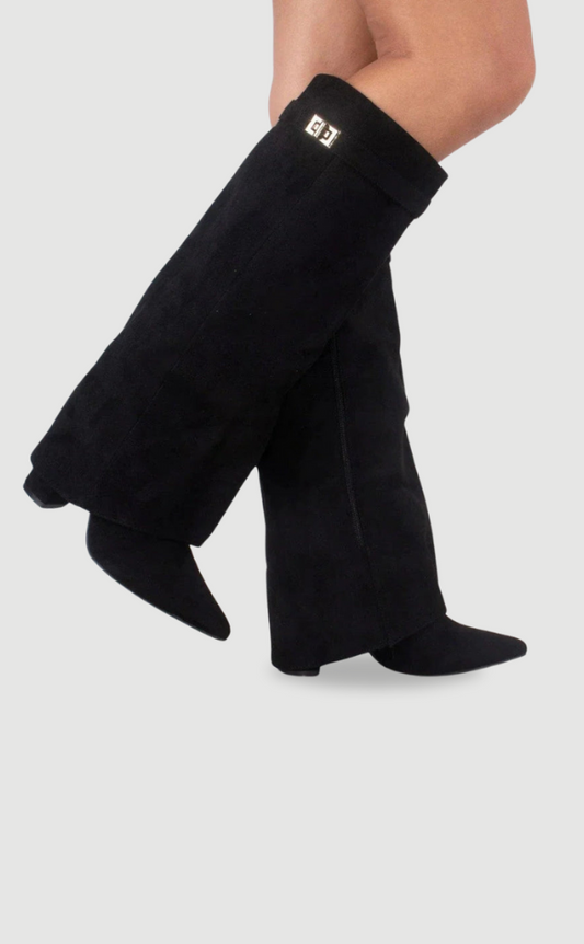Evy | Elegante Damestøvler i Luksuriøst Suede med Gyldne Detaljer