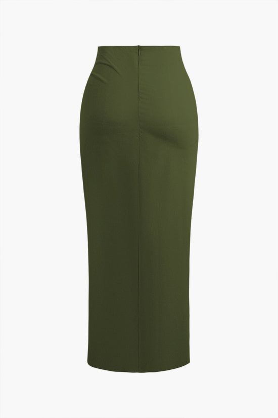 Fridoline | Chic Midi Dress with Wrap Effect, Draping, and High Slit