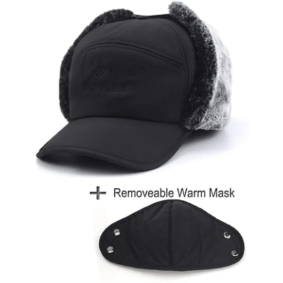 Varm herrevinterhat med øreflapper og ansigtmaske til ekstrem kulde
