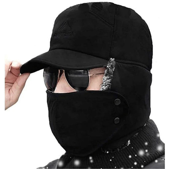 Varm herrevinterhat med øreflapper og ansigtmaske til ekstrem kulde