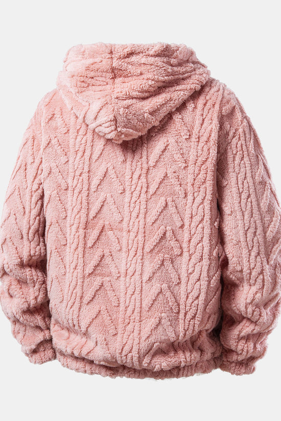Geometrisk jacquard teddy hoodie og joggerbukser