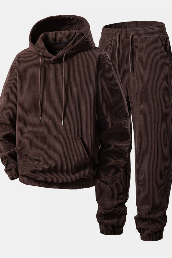 Corduroy Hoodie Med Kængurulomme & Corduroy Jogger Bukser