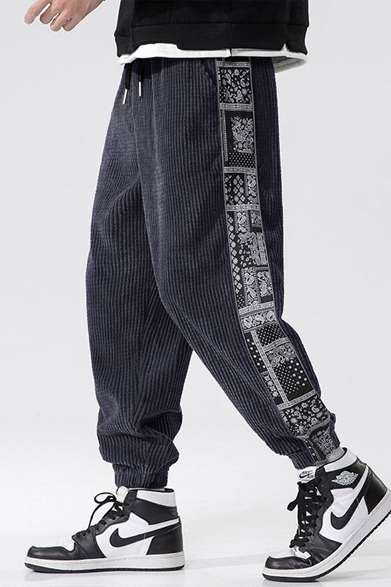 Corduroy-joggerbukser med paisleyprint og sidelommer