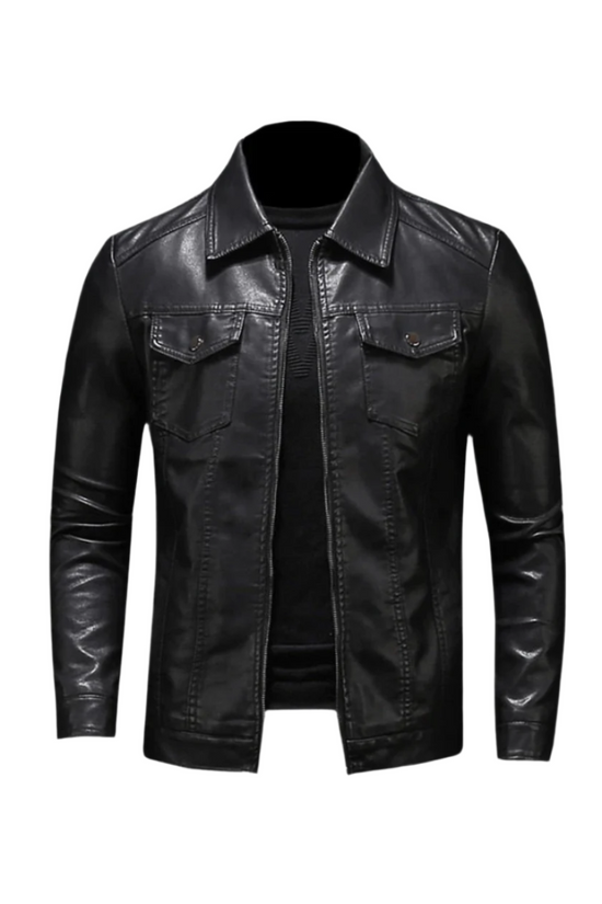 Vegansk Læderjakke, Sort, Slim Fit
