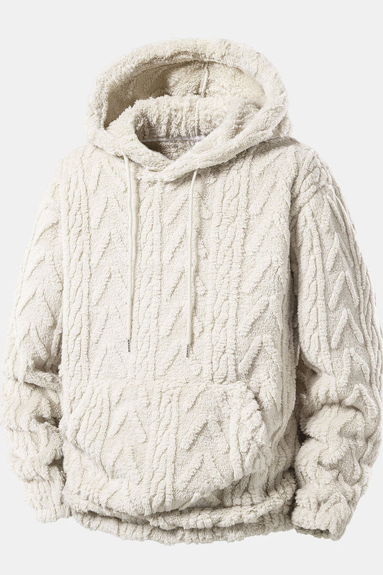Geometrisk jacquard teddy hoodie og joggerbukser