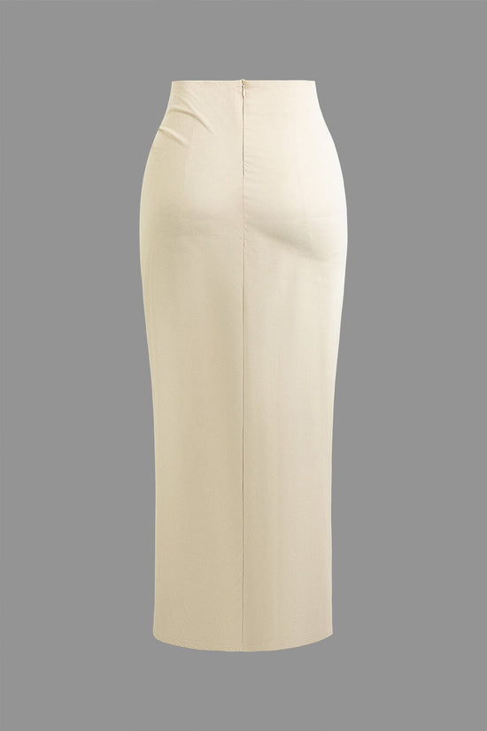 Fridoline | Chic Midi Dress with Wrap Effect, Draping, and High Slit