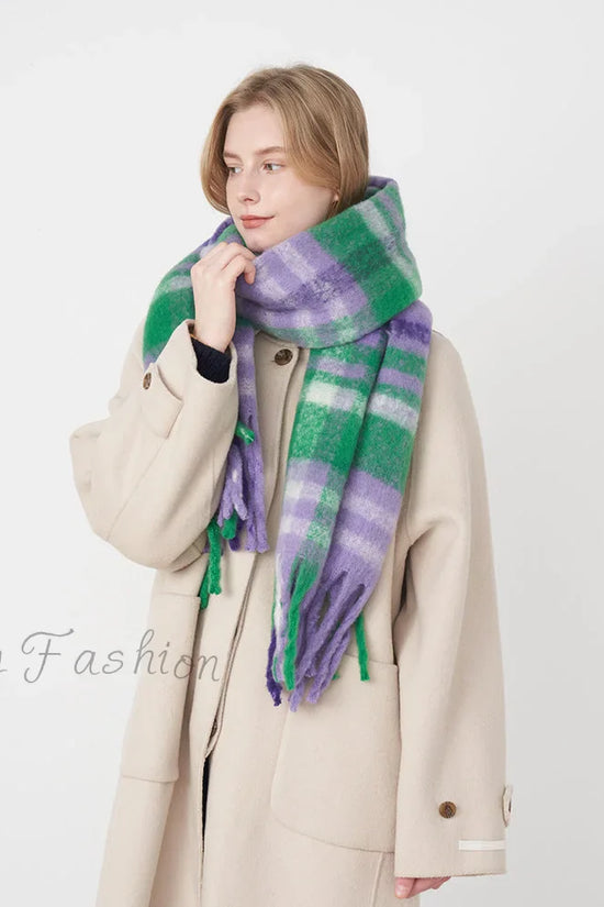 Ny Fransk Klassisk Retro Faux Cashmere Ternet Varmt og Hyggeligt Halstørklæde