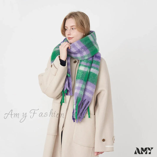 Ny Fransk Klassisk Retro Faux Cashmere Ternet Varmt og Hyggeligt Halstørklæde
