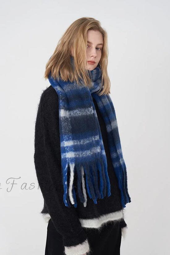 Ny Fransk Klassisk Retro Faux Cashmere Ternet Varmt og Hyggeligt Halstørklæde
