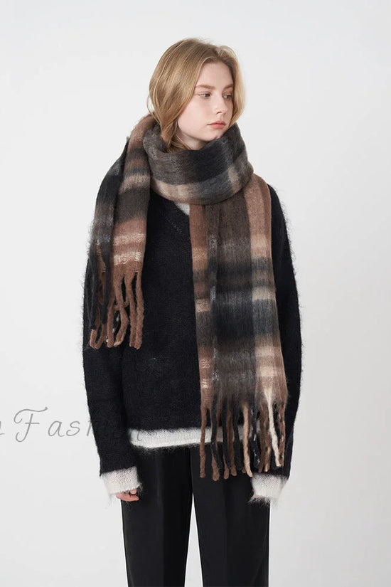 Ny Fransk Klassisk Retro Faux Cashmere Ternet Varmt og Hyggeligt Halstørklæde