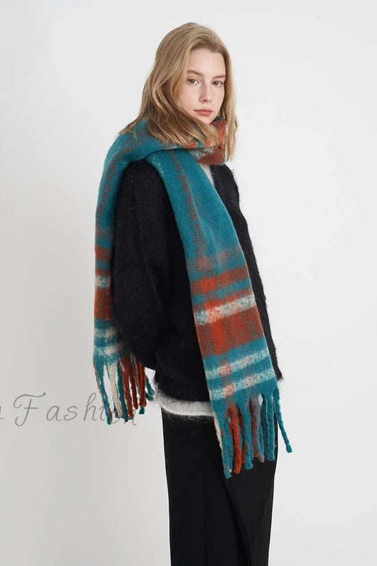 Ny Fransk Klassisk Retro Faux Cashmere Ternet Varmt og Hyggeligt Halstørklæde