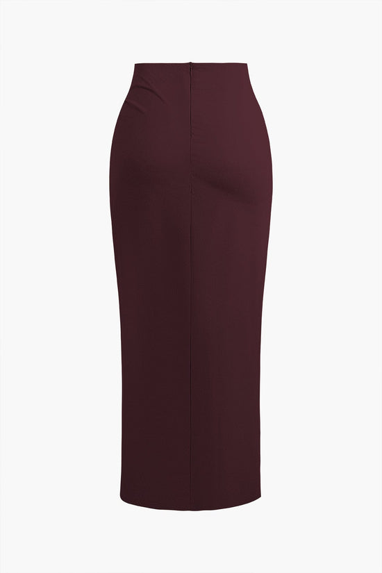 Fridoline | Chic Midi Dress with Wrap Effect, Draping, and High Slit