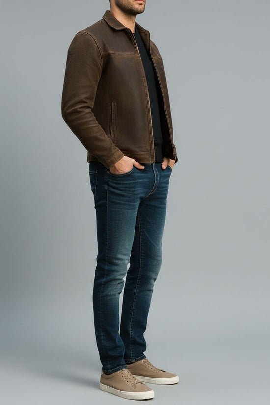 Heren Bikerjakke Brun Kunstlæder - Blød, Smart & Komfortabel Casual Design