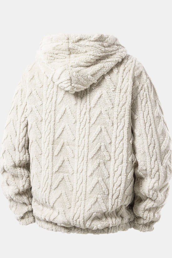 Geometrisk jacquard teddy hoodie og joggerbukser