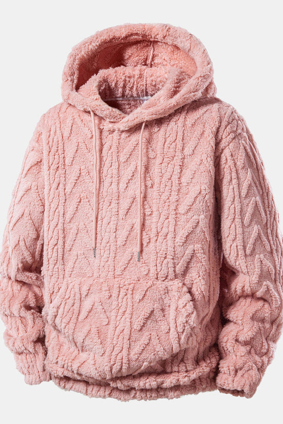 Geometrisk jacquard teddy hoodie og joggerbukser