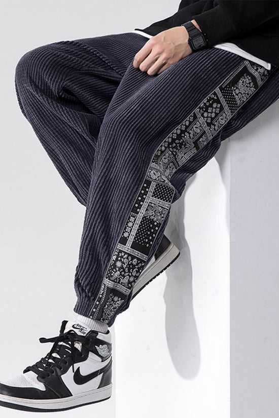 Corduroy-joggerbukser med paisleyprint og sidelommer