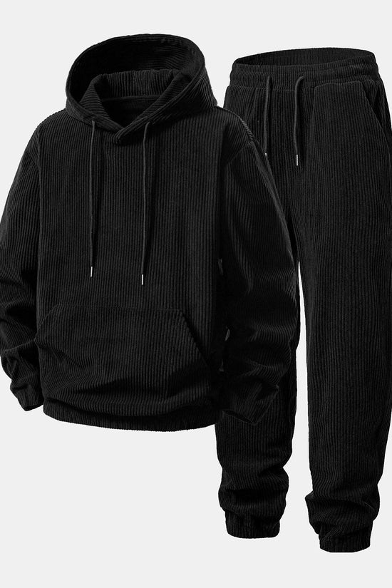 Corduroy Hoodie Med Kængurulomme & Corduroy Jogger Bukser