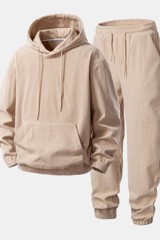 Corduroy Hoodie Med Kængurulomme & Corduroy Jogger Bukser