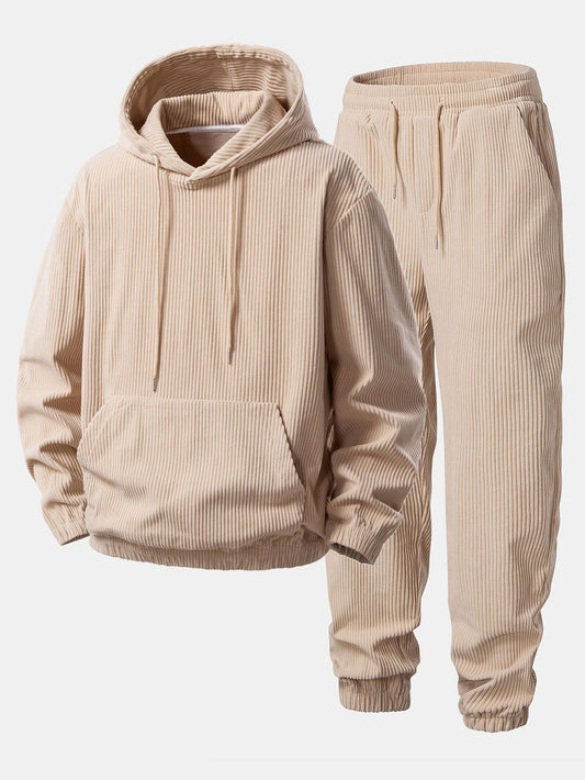 Corduroy Hoodie Med Kængurulomme & Corduroy Jogger Bukser
