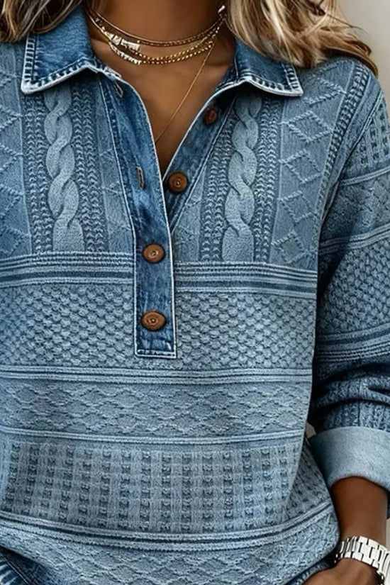 Trøje, Denim, Krave med Knapper - JILLIAN