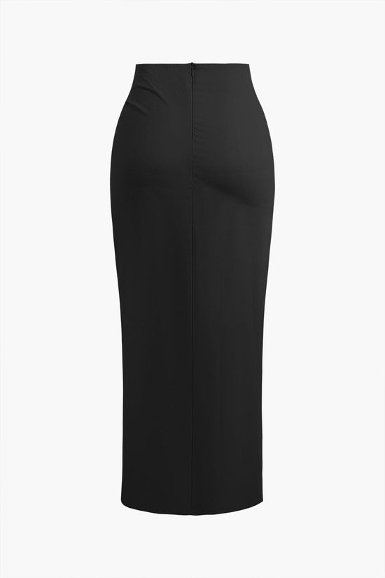 Fridoline | Chic Midi Dress with Wrap Effect, Draping, and High Slit