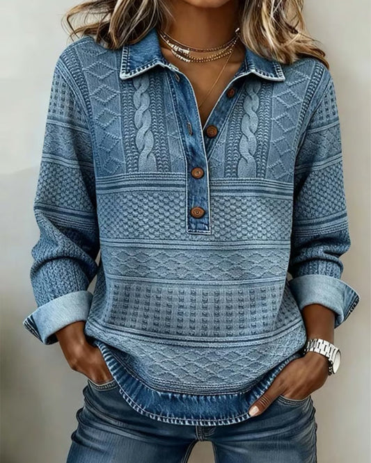 Trøje, Denim, Krave med Knapper - JILLIAN