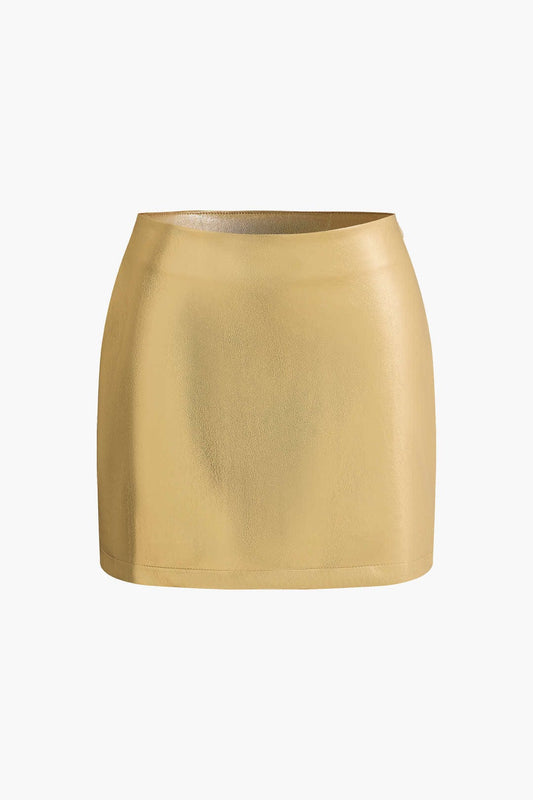 Freyja | Mini Nederdel i Skinnende Guld Metallic med Høj Talje og Tæt
