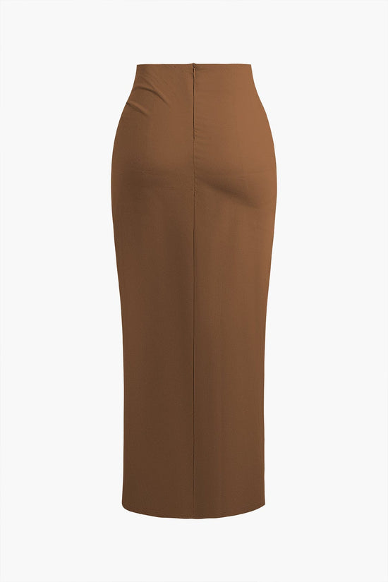 Fridoline | Chic Midi Dress with Wrap Effect, Draping, and High Slit
