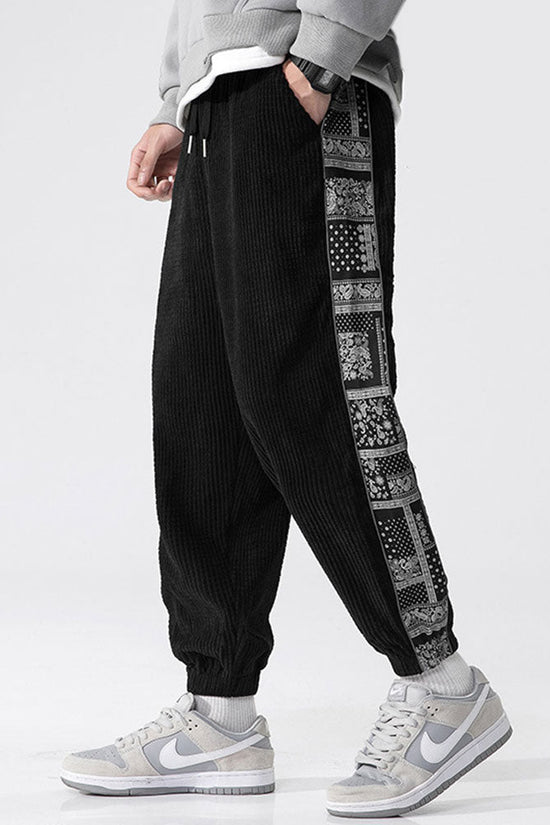 Corduroy-joggerbukser med paisleyprint og sidelommer