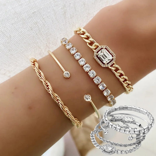 Barbara | Luxe Dames Armbåndsæt – Minimalistisch Design met Sprankelende Kristallen