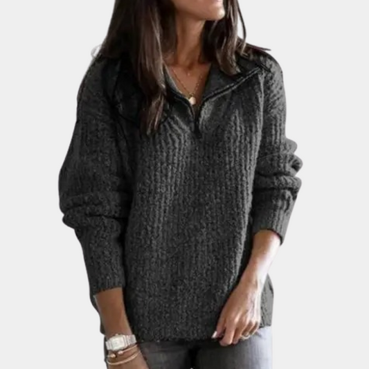 Chic Moderne Dame Sweater med Halv Lynlås – Komfortabel Stil