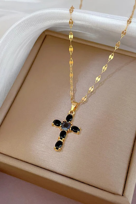 Zirkonia Kors Halskæde, 18K Guldbelægning, 40+5 cm