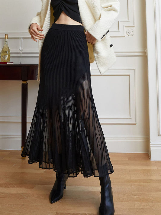 Annerose | Elegant Plissé Midi Skirt in Sheer Chiffon with Opaque Underskirt