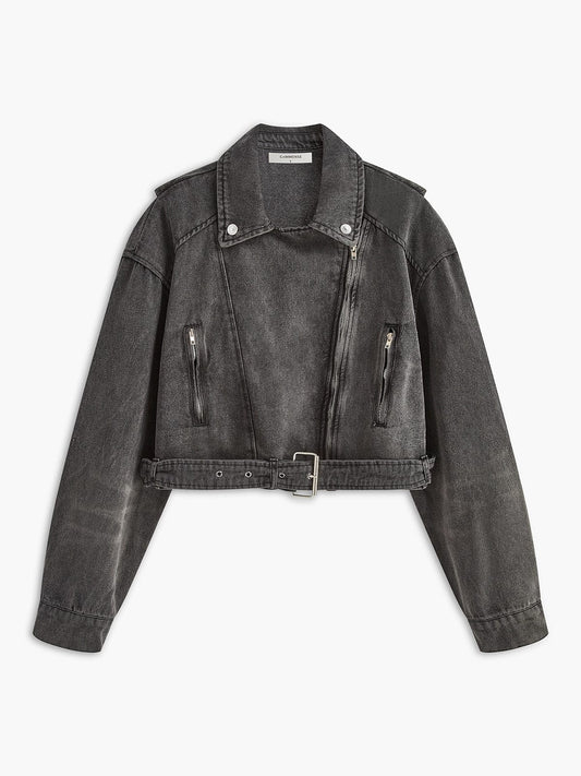 Lara | Cropped Denim Biker Jacket – Achieve the Ultimate Rock-Chic Style
