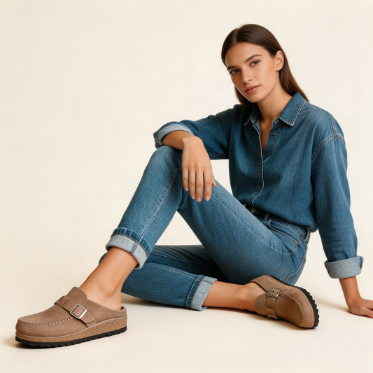 Komfortable suede slip-on sandaler – Myrthe