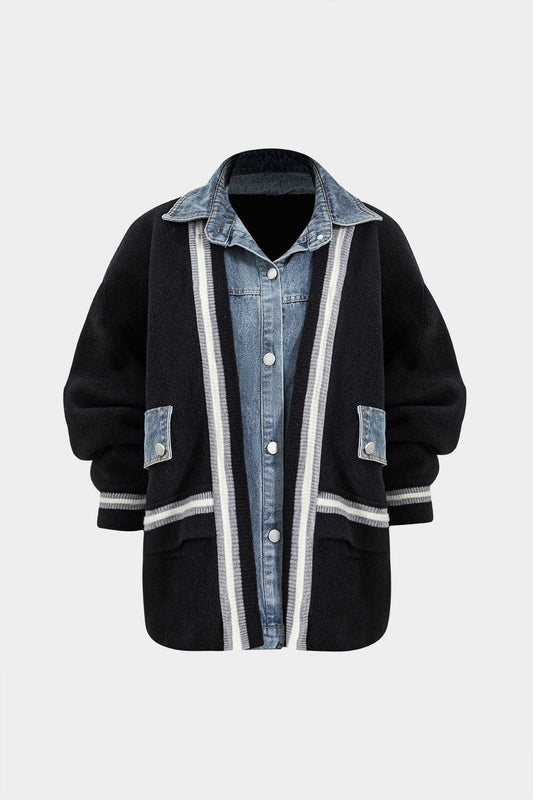 Nova | Denim Skjorte og Strik Cardigan Kombineret – Stilsikker Alsidighed