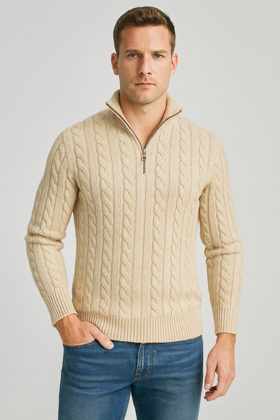 Laurem| Luksuriøs Herre Half-Zip Trøje med Høj Krave