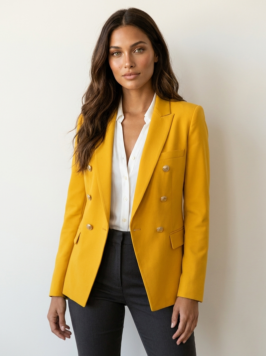 Dame Dubbelrækker Blazer – Getailleeret med Guldknapper