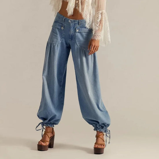 Harem Jogger, Denim, Elastiske Manchetter