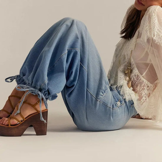 Harem Jogger, Denim, Elastiske Manchetter