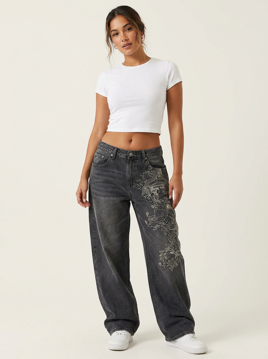 Broderede Wide Leg Jeans - Nova
