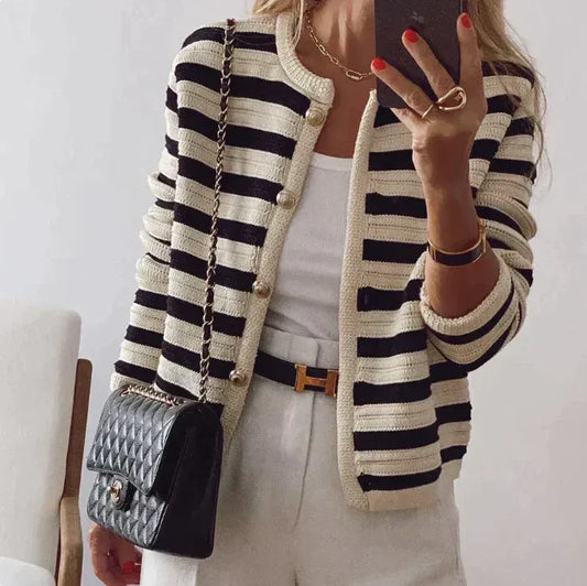 Stribet dames vest med knapper – Béatrice