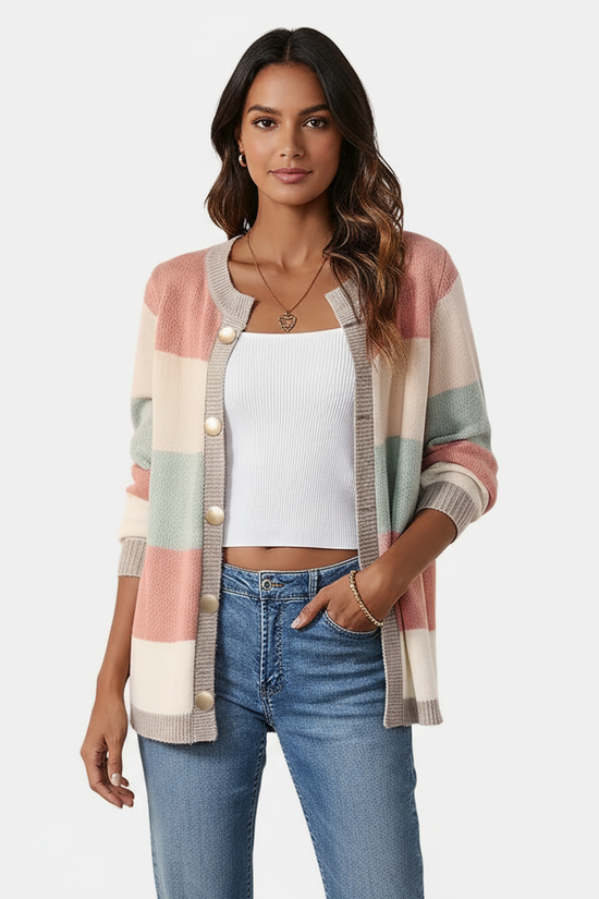 Stribet dames vest med knapper – Daisy