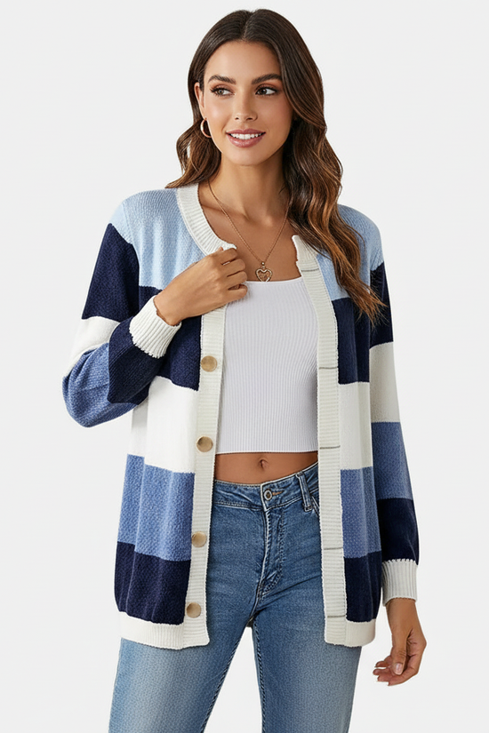 Stribet dames vest med knapper – Daisy
