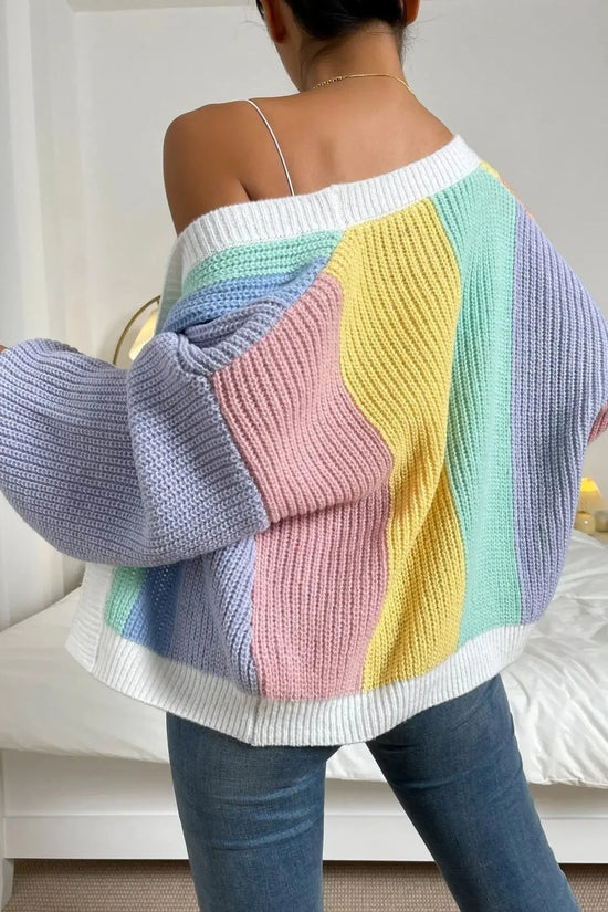 Farverig damestrik med farveblokdesign – Mirelle