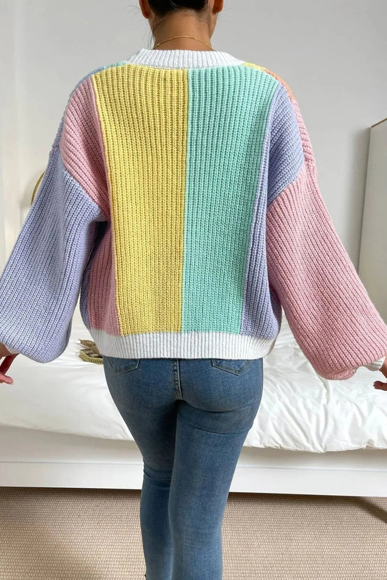 Farverig damestrik med farveblokdesign – Mirelle