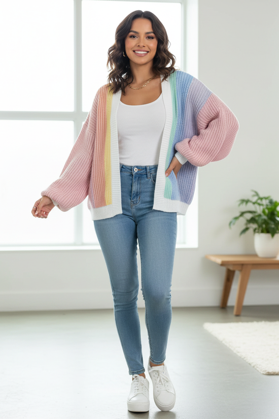 Farverig damestrik med farveblokdesign – Mirelle