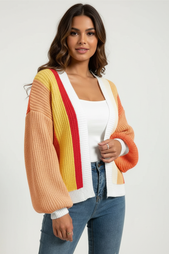 Farverig damestrik med farveblokdesign – Mirelle