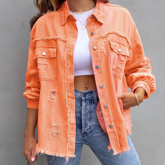 Oversized ødelagt denimjakke - Nova